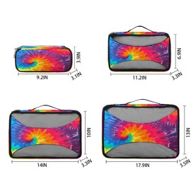 Packing Cubes 4 Pack Multicolor Abstract Art Swirl Tie Dye Travel Packing Bags Individual Carry on Suitcases Underwear Luggage Mesh Organizer Packing Cubes Set for Travel Bag Backpack