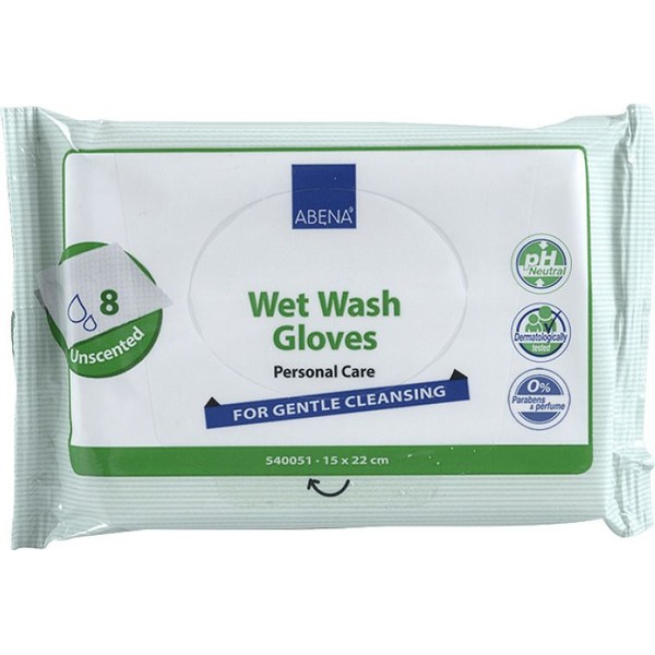 Abena Wet Wash Gloves 8 Items for Bedridden Patients