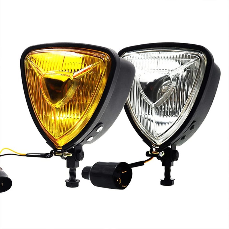 JIAHER Motorcycle Headlights, Triangle Metal Front Lighting, Headlights, Harley Chopper,