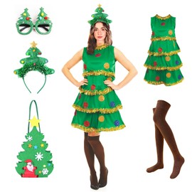 EQTGI 5Pcs Christmas Tree Costume for Women Christmas Tree Dress Outfit for Adult Cosplay