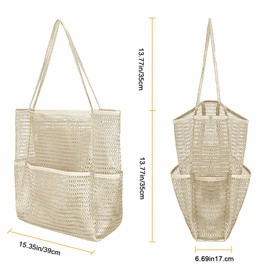 lifwimner Mesh Beach Tote Bag with Inner Pocket Womens Sandproof Foldable Large Pool Bag for Summer Travel Vacation Swimming, Beige, One Size