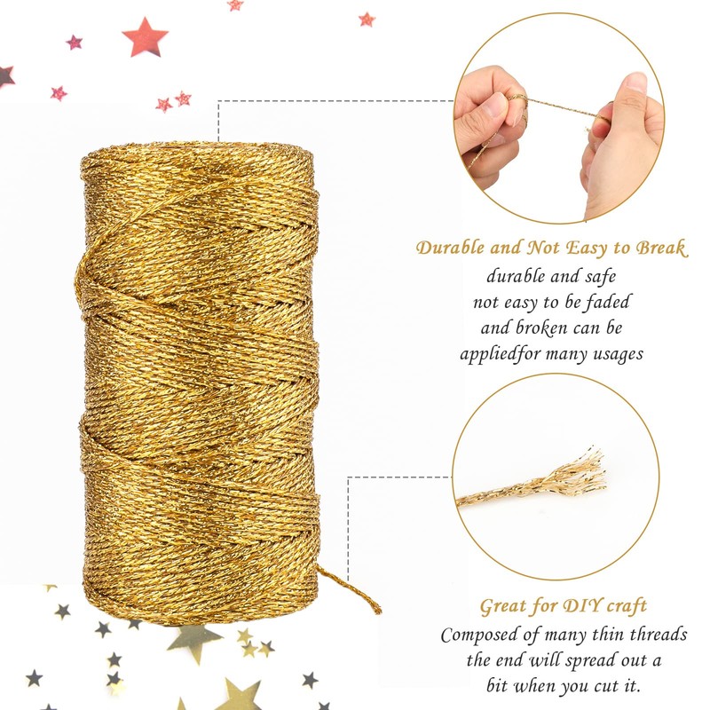 jijAcraft 656 Feet Gold String Twine - 1.5mm Metallic Ornament