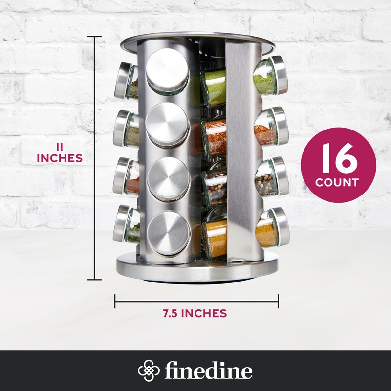 FineDine: Stainless steel round spice rack 16 Pack