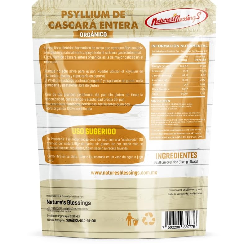 Psyllium Husk Orgánico de Càscara Entera 100% Puro 200g