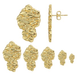 14k Gold Rough Textured Cookie Nugget Stud Earrings For Men/Women Unisex (L(12 * 20mm))