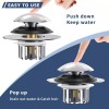 COVO Upgraded Silver Bathtub Drain Strainer Plug Tool-Free Installation 1.45-1.8
