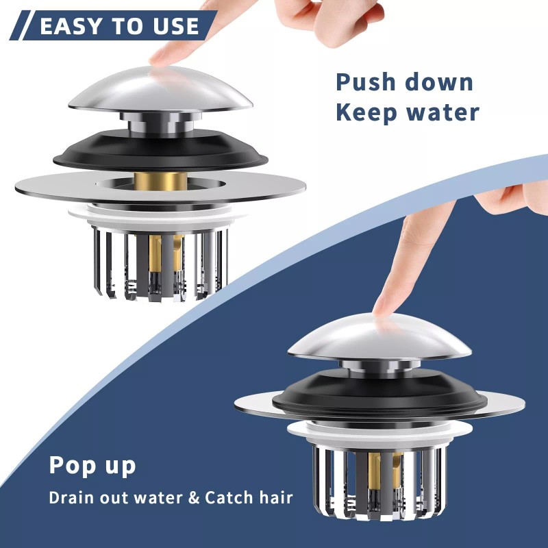 COVO Upgraded Silver Bathtub Drain Strainer Plug Tool-Free Installation 1.45-1.8