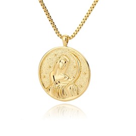 Selene Artemis Hecate 18K Gold Plated Necklace,Greek Mythology Necklace,Gold Medallion Queen Necklace for Women