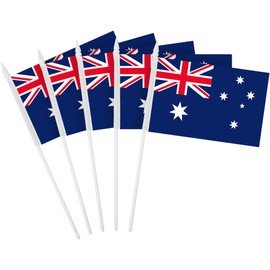 G128 12 Pack Handheld Australia Australian Stick Flags | 4x6 In | Printed 150D Polyester, Country Flag, Solid Plastic Stick, Spear White Tip