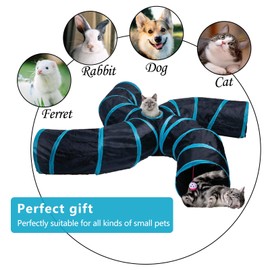 EGETOTA Cat Tunnel for Indoor Cats Large, with Play Ball S-Shape 4 Way Collapsible Interactive Peek Hole Pet Tube Toys, Puppy, Kitty, Kitten, Rabbit (S4 - Black & Blue)