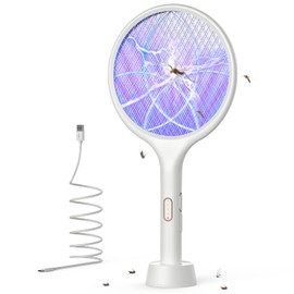 Electric Fly Swatter Indoor Dual Modes 4000V Bug Zapper Mosquito Killer with Purple Mosquito Light Rechargeable Mosquito Fly Zapper Racket for Home Office Backyard Patio Camping
