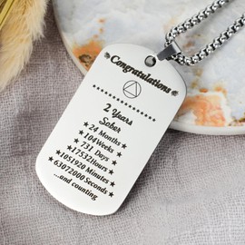 CHURYUML Sobriety Gifts 2 Year AA Sobriety Necklace Inspirational Sober Recovery Pendant Two Year Sober Anniversary Jewelry Gift Alcoholics Anonymous Addiction Recovery Gifts for Women Men