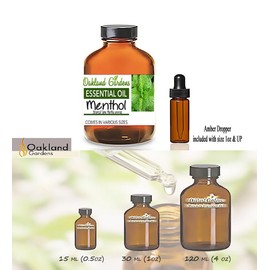 Menthol Liquid Essential Oil - Pure & Natural Oil for Diffusers, Aromatherapy & Massage Blends Vegan GMO Free, by Oakland Gardens, You Choose Size (15ml, Menthol)