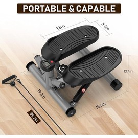 Premium Portable Twist Stair Stepper Adjustable Resistance, Twisting Step Fitness Machine with Bands and LCD Monitor