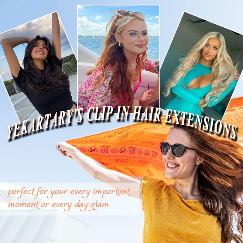 Yekartary Clip in Hair Extensions 7PCS 24 Inch Long Wavy