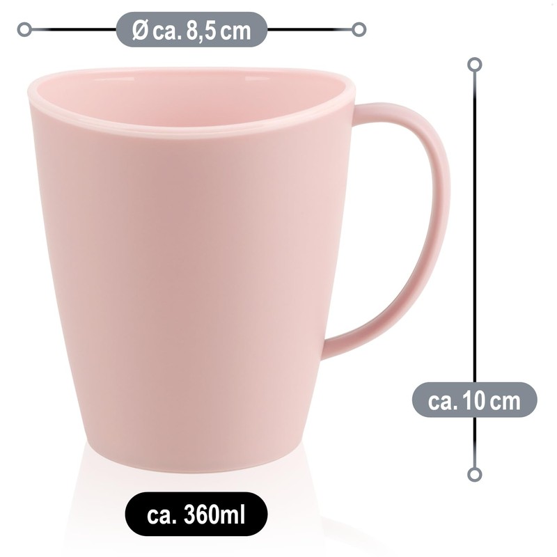 com-four® 4 x Coffee Cups with Handle, 360 ml, Dishwasher-Safe