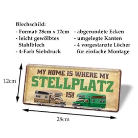 helges-shop Home is Where My Stellplatz is - Retro Decorative Camping Sign - Tin Signs Decoration for Caravan, Motorhome, Motorhome, Campsite, Camping Accessories, 28 x 12 cm