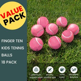 FINGER TEN Kids Tennis Balls for Dogs Youth Beginners Practice Durable Orange Low Compression Stage Pressureless Bulk Training Tool Playing with Pet (18 Pack-Pink)