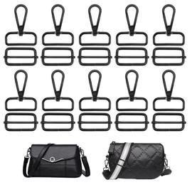 Pack of 20 Rotating Carabiner Hooks for Bags, 38 mm Metal Sliding Buckle, Bag Accessories for Sewing, Rectangular Rings Carabiner Hooks, Swivel Bag Carabiner Set for DIY Bag Straps, Crafts, black