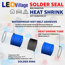 200 PCS Ledvillage Solder Seal Wire Connectors Kit, Waterproof Butt Connector Heat Shrink Electrical Terminals, Insulated Solderless Wiring Splice Connectors for Automotive Boat Truck
