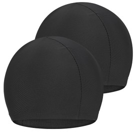 Xinstroe Swimming Caps, Polyester Cloth Swimming Hat, Comfortable Light Swimming Cap, Super Stretch/No Pull Hair/Non-Slip Swimming Hat Suitable for Kids, Women, Men Swimming (Black)