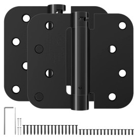 HOSOM Self Closing Door Hinge, Spring Hinge, 4 Inch, Adjustable Tension for Garage, Front Door, Back Door, UL Listed, for Left and Right Hand Door, 5/8'' Radius Corners, Matte Black, 2 Pack