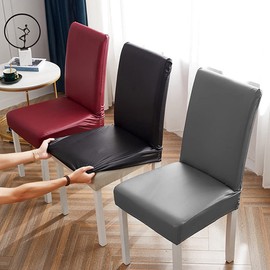 Shukii Stretch Dining Chair Covers - Waterproof PU Leather Slipcovers - Universal Chair Protectors for Dining Room, Kitchen, Hotel (Set of 6, Black)