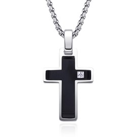 Dada Gioielli - Men's Necklace with Cross Pendant; Cross in Gold, Silver or Black Colour with Zirconia Stone; 45 + 5 cm Hypoallergenic, Stainless Steel, Cubic Zirconia