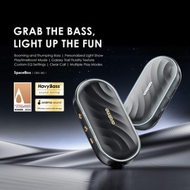 Oraimo SpaceBox Portable Bluetooth Speaker, Speaker Bluetooth Wireless with Light Effects, Heavy Bass, App Control, Built-in Mic, TF Card Support, FM Radio, Bluetooth Speaker for Home, Party, Black