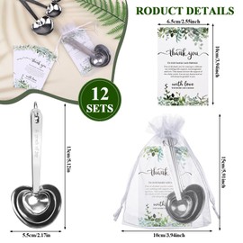 36 Pcs Bridal Shower Favors for Guests Party Heart Shaped Measuring Spoons Heart Tea Spoon with Thank You Cards Organza Bags Stainless Steel Coffee Dessert Teaspoons Wedding Favors for Guest Souvenir