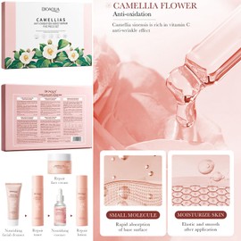 BIOAQUA Camellias Anti-Oxidation Moist Repair Toner Essence Face Cream Cleanser Lotion Camelia Flower Extract Serum Nourishing Emollient Moisturizing Skin Gift Box 100ml+30ml+50g+80g+100ml 5PCS Set