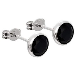 NKlaus 7897 Silver Pair of Stud Earrings Zirconia Black 6.7 mm 925 Sterling Silver for Men and Women, Sterling Silver