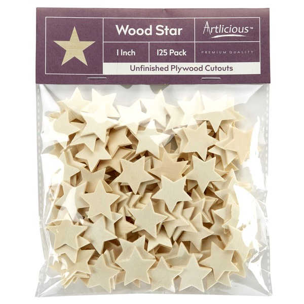 Artlicious - 125pcs 1" Wooden Stars for Crafts Small Wooden Stars Handmade Gift for Boy Friend and Girl Friend
