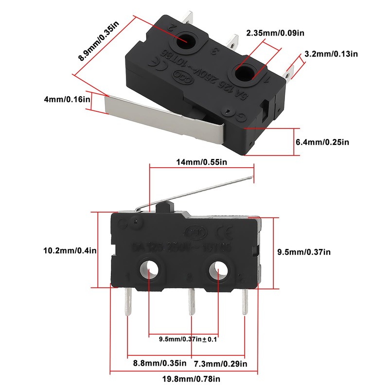 OTOTEC 10pcs 3 Pin Mini Micro Limit Switch 5A 125/250V