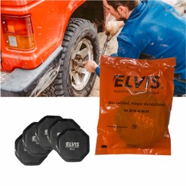 ELVIS | Parche Para Llanta Con Cuerda Del Número 4 | Kit De Parches Con Hule Vulcanizado O Aplicación En Frío | 120 x 120 MM Diámetro | Bolsa Con 5 pzs | Reparación Eficiente Y Duradera