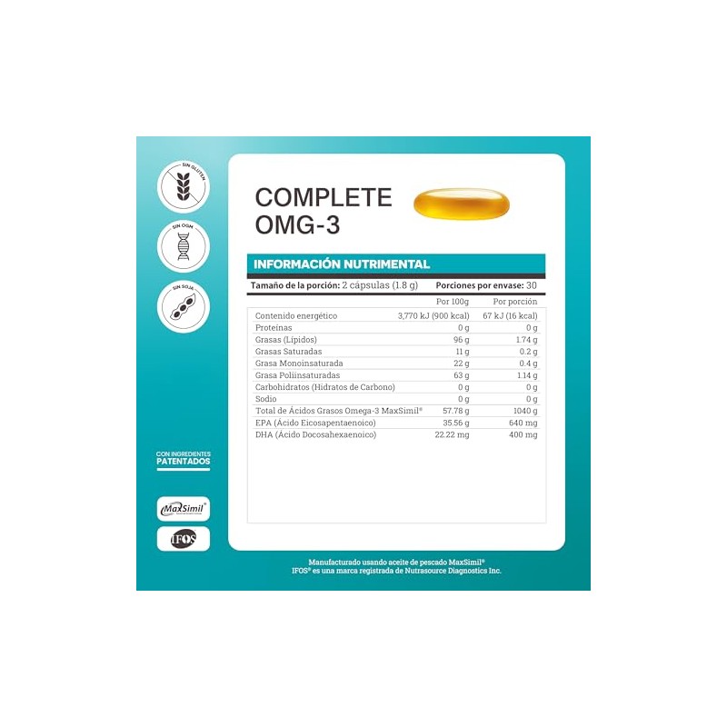 Matter Complete OMG-3, Aceite de Pescado con Omega 3 MaxSimil,