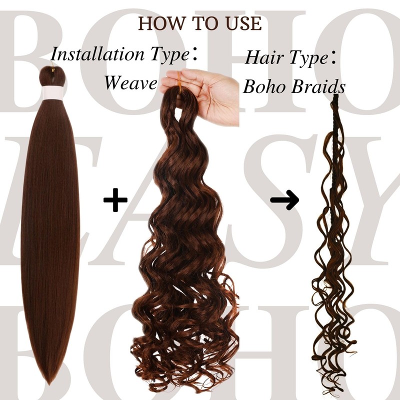 Brown Boho Braiding Hair Synthetic Pre Stretched Braiding Hair for