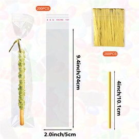 Lemicin 200 Pcs Pretzel Rod Bags Small Clear Individual Plastic Resealable Cellophane Treat Bags with Twist Ties for Chocolate Candies Cookies Candy Packaging Wrapping Gift Giving Party Favors