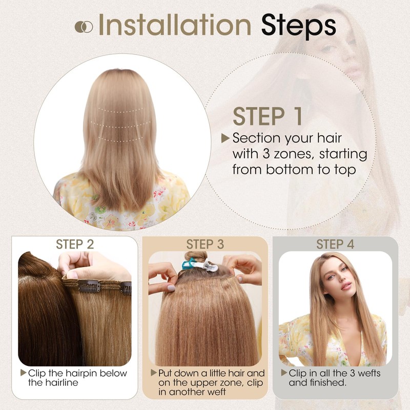 Elailite Human Hair Extensions Clip In Real Hair Remy #60