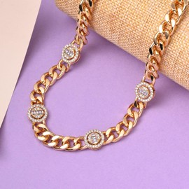 SHOP LC DELIVERING JOY White Crystal Goldtone Curb Chain Station Necklace with Extender for Women Jewelry Size 20" Birthday Gifts