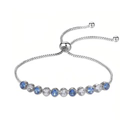 Italian Sterling Silver Women's Tennis Bracelets | Ladies' Sterling Silver Rope Adjustable Bracelet with Crystals | Gift for She (Blue and White)