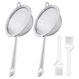 2 Tea Strainers, 2 Small Cleaning Brushes, Fine Mesh Tea Strainer, Mesh Strainer, Sieve with Metal Handle, Extra Fine Tea Strainer, Coffee Filter, Non-Slip Fine Mesh Sieve