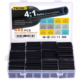 TKDMR 446 Pcs Heat Shrink Tubing Kit - 4:1 Ratio Adhesive Lined, Marine Grade
