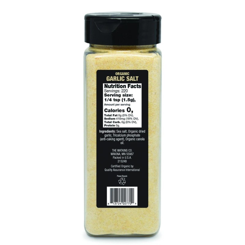 Watkins Organic Garlic Salt, Family Size, 11.6 oz.
