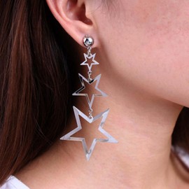 Atentuyi Boho Star Drop Dangle Earrings Gold Tassel Dangle Long Earrings Hollow Star Chain Earrings Triple Star Stud Earrings Jewellery for Women and Girls, Alloy Steel