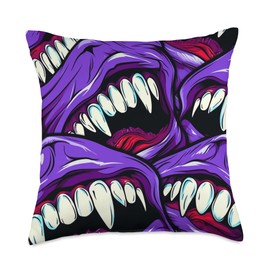 Purple Vampire Teeths Throw Pillow