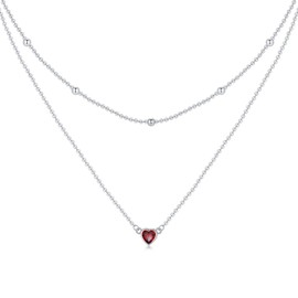 S925 Sterling Silver Layered Necklaces for Women Chokers Double Layered Heart January Birthstone Necklace with Garnet