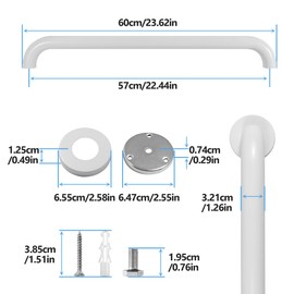 Rackickyer Shower Grab Bar, 2 Pack 24 Inch White Bathroom Safety Bar, 1.25" Diameter 304 Stainless Steel Grab Bars for Bathtubs and Showers, Handicap Shower Grab Bar for Seniors Elderly