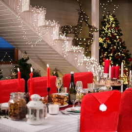 VEYLIN Christmas Chair Cover,2 Pieces Red Hat Dining Chair Slipcovers For Christmas Holiday New Year Decoration (50 x 60 cm)