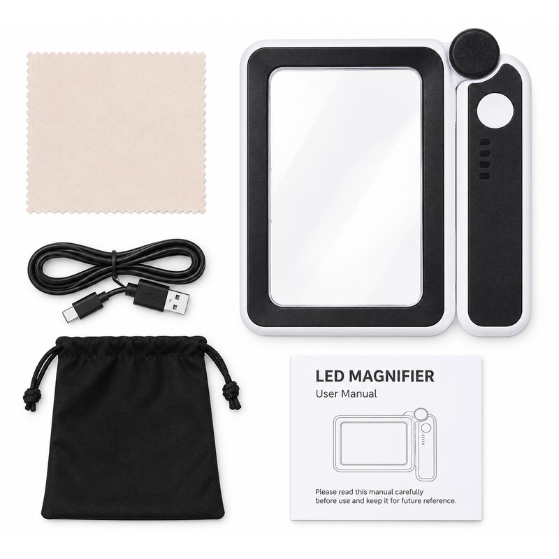 4X Large Handheld Magnifying Glass for Reading – LED Lighted